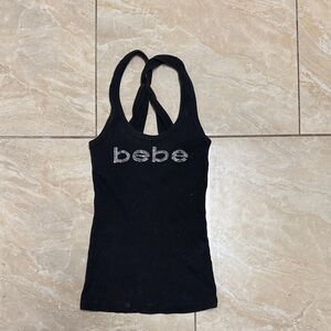 Y2K criss cross Bebe Black Tank with Sparkling Logo